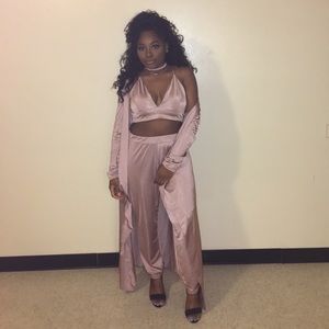 Boohoo Satin Crop Top and Pants set